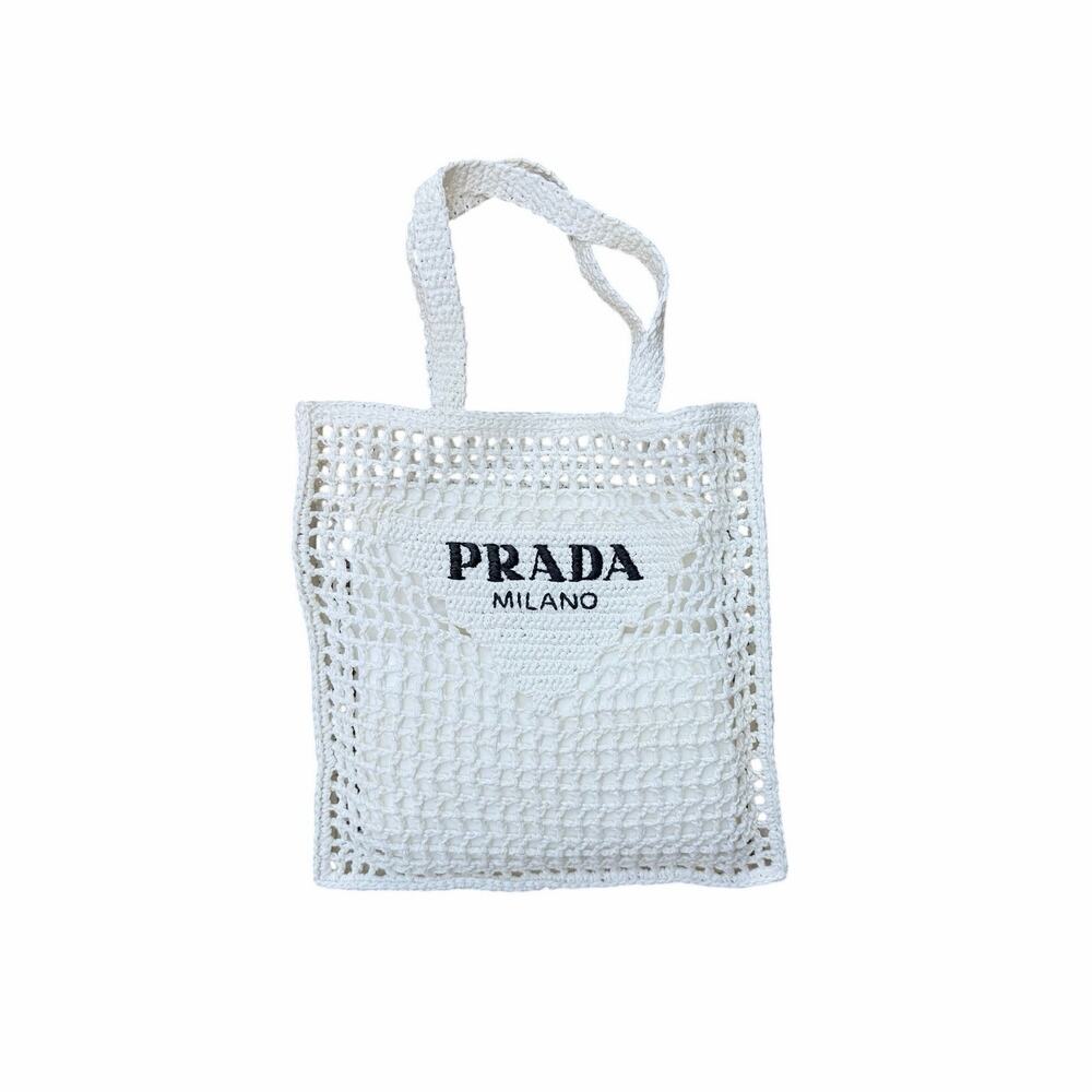 Prada Raffia Tote Bag White NEW